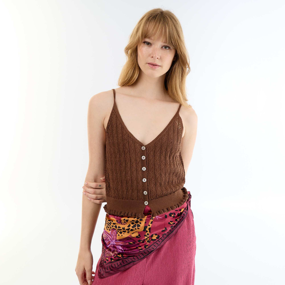 Débardeur en maille crochet MARRON