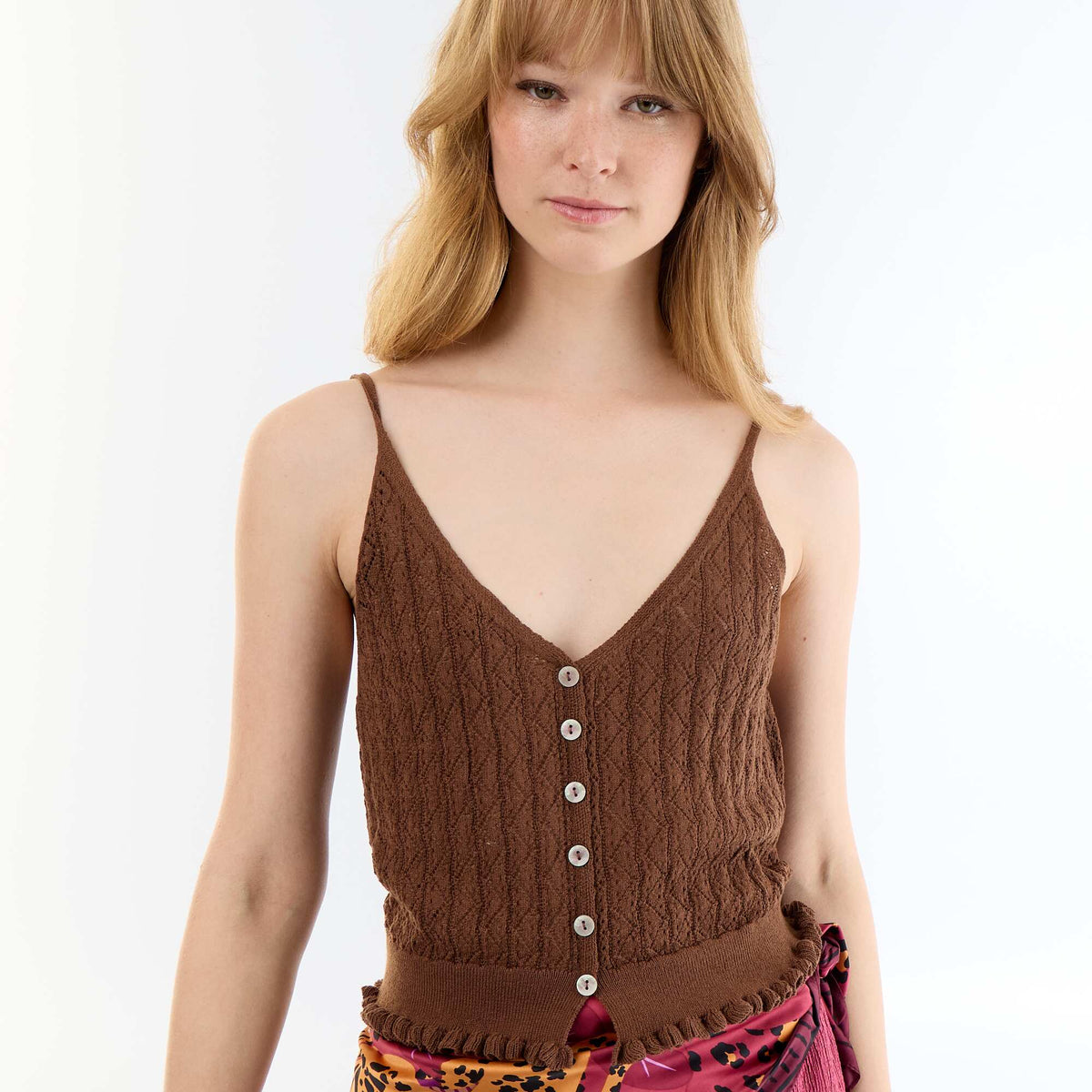 Débardeur en maille crochet MARRON