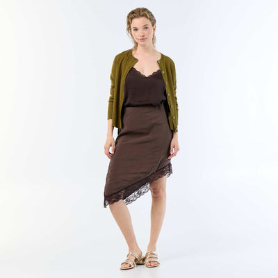 Jupe midi asymétrique avec dentelle MARRON