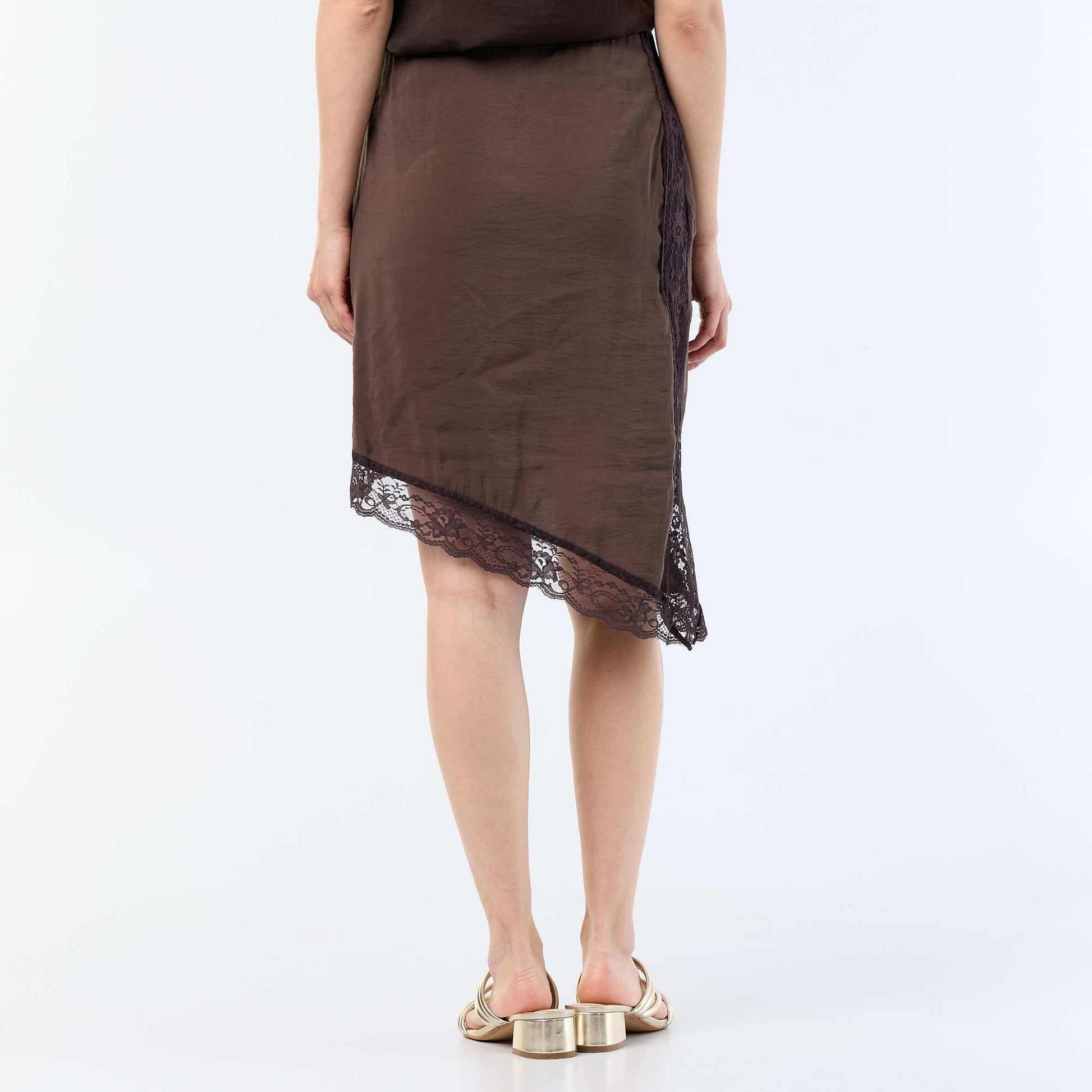 Jupe midi asymétrique avec dentelle MARRON