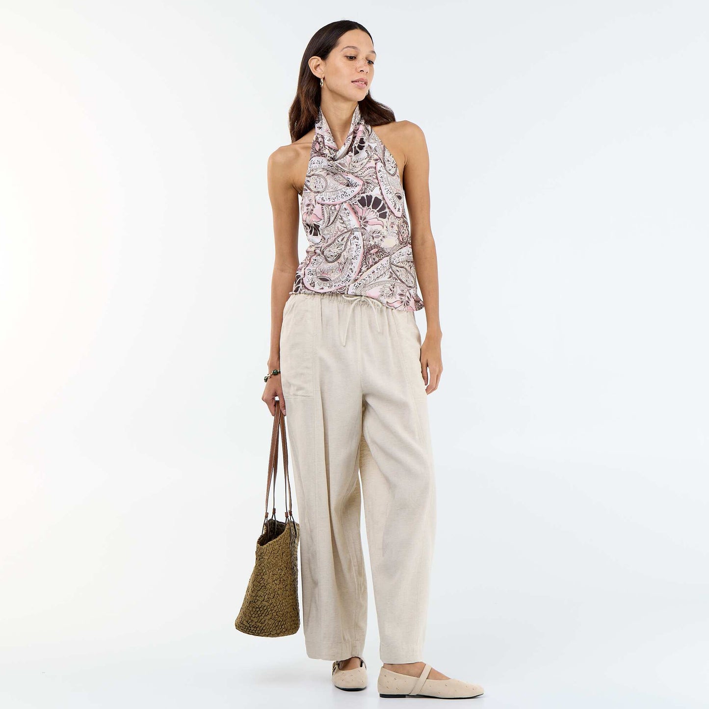 Top stretch asymétrique matière satinée BEIGE