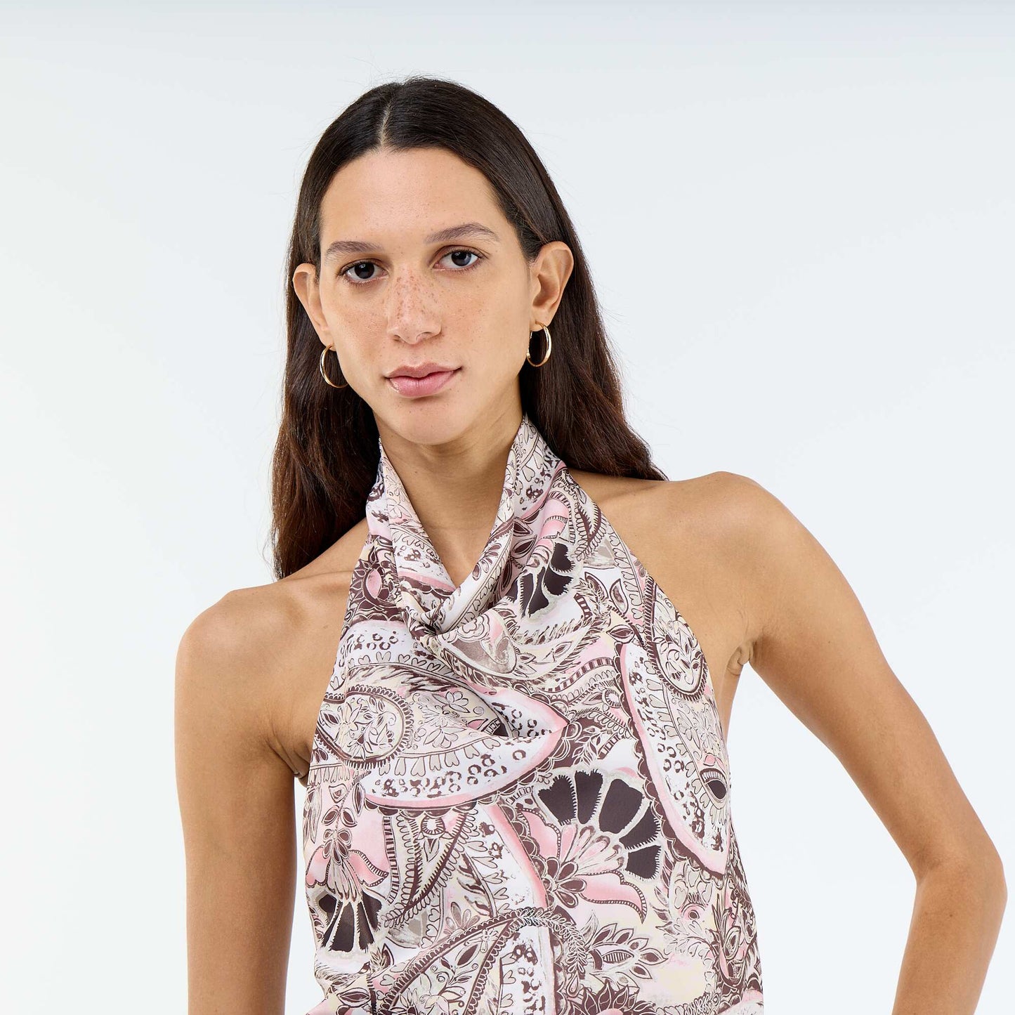 Top stretch asymétrique matière satinée BEIGE