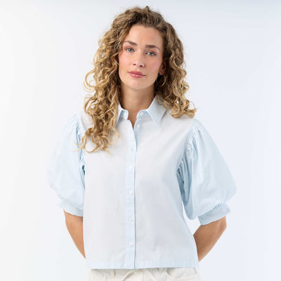 Chemise à manches courtes forme ballon BLEU