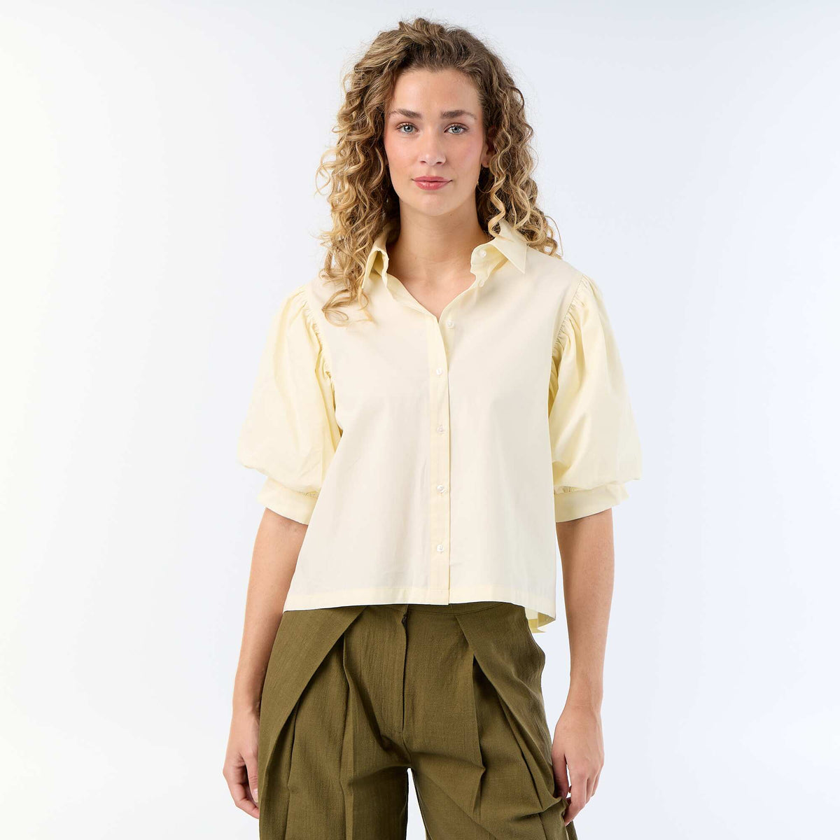 Chemise à manches courtes forme ballon JAUNE