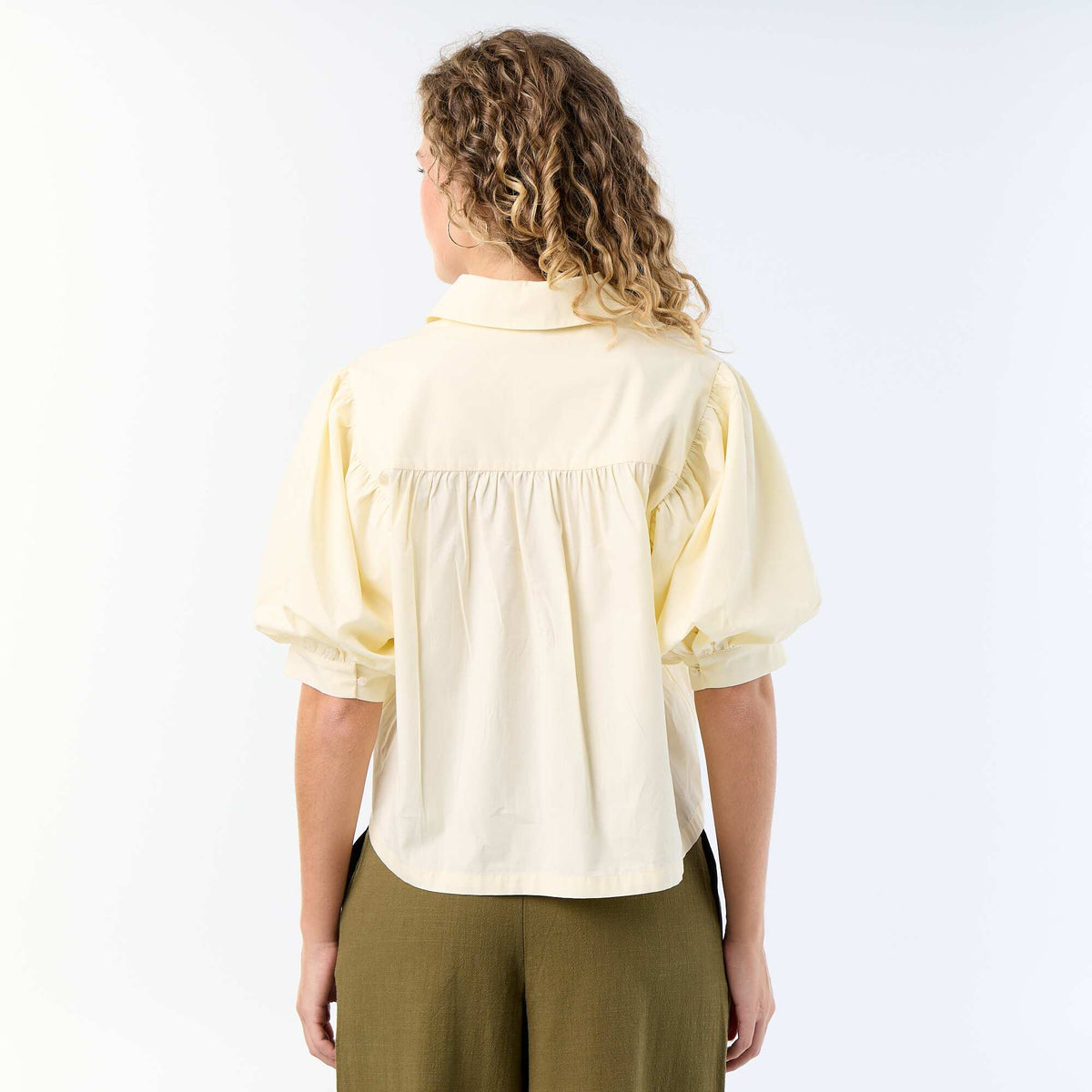 Chemise à manches courtes forme ballon JAUNE