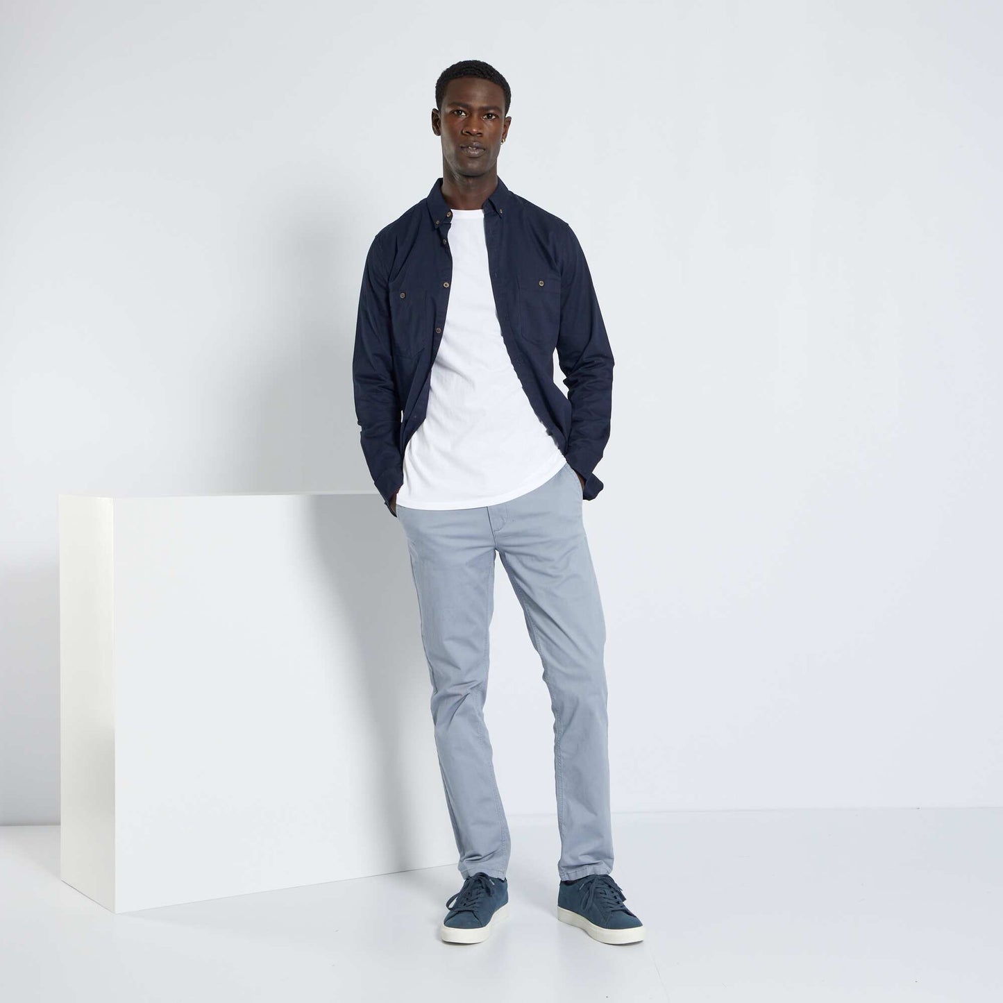 Pantalon chino slim GRIS BLEU