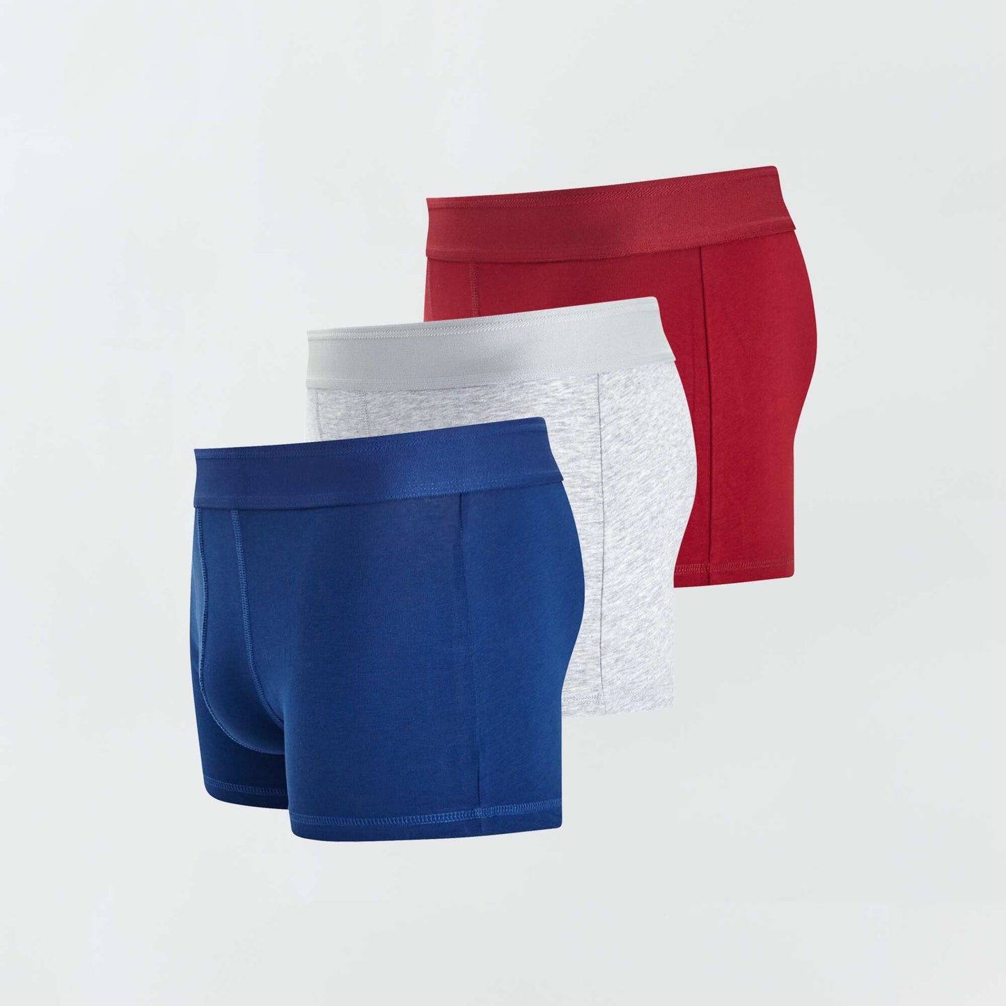Lot de 3 boxers unis BLEU/ROUGE/GRIS