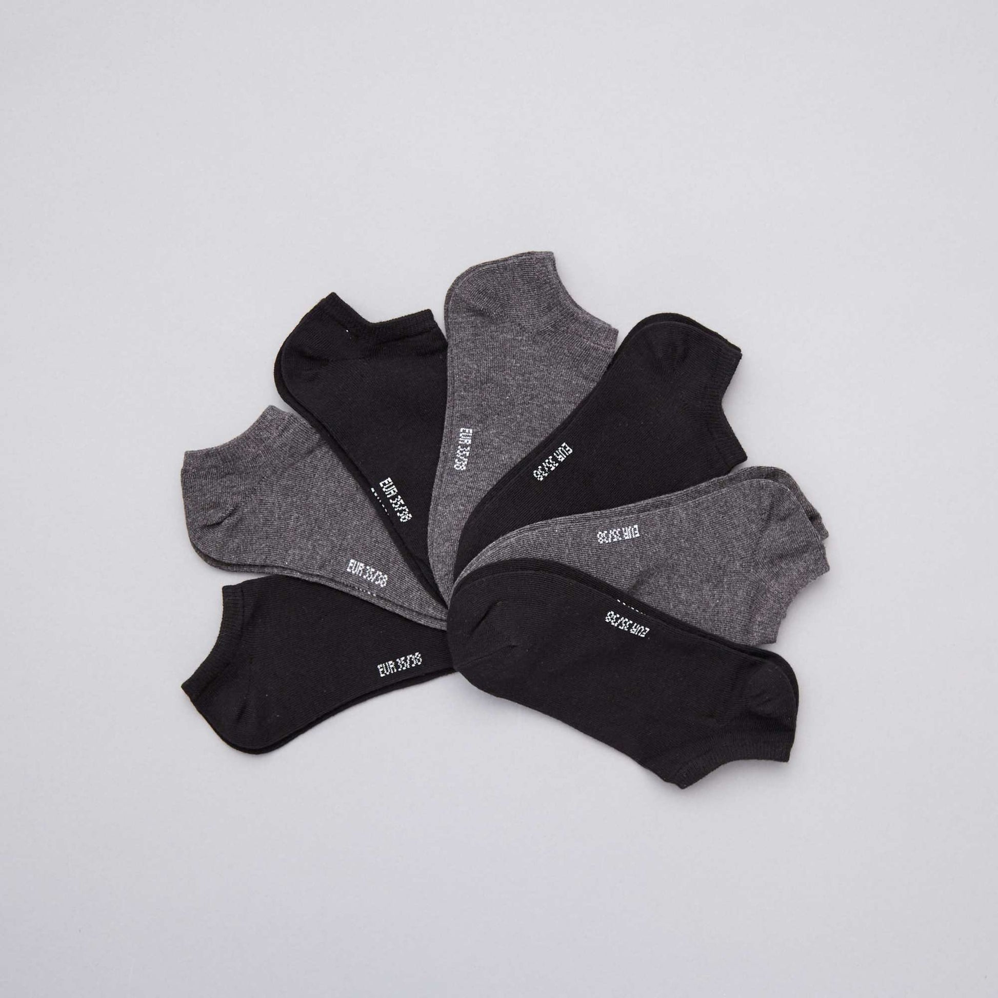 Lot de 7 paires de chaussettes invisibles GRIS NOIR