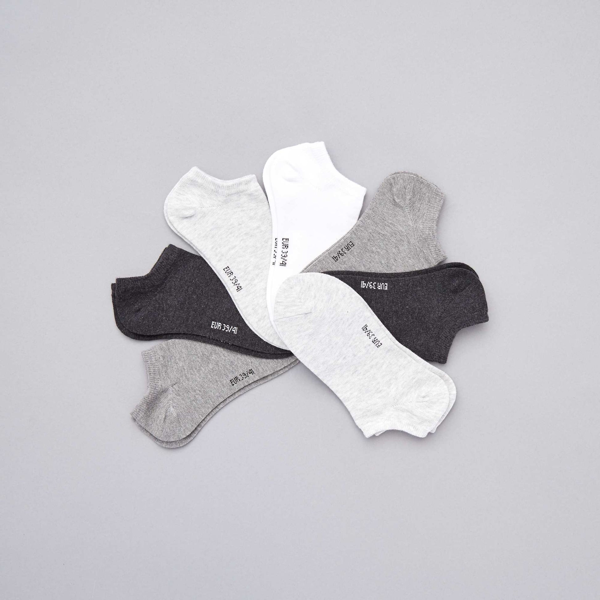 Lot de 7 paires de chaussettes invisibles GRIS BLANC