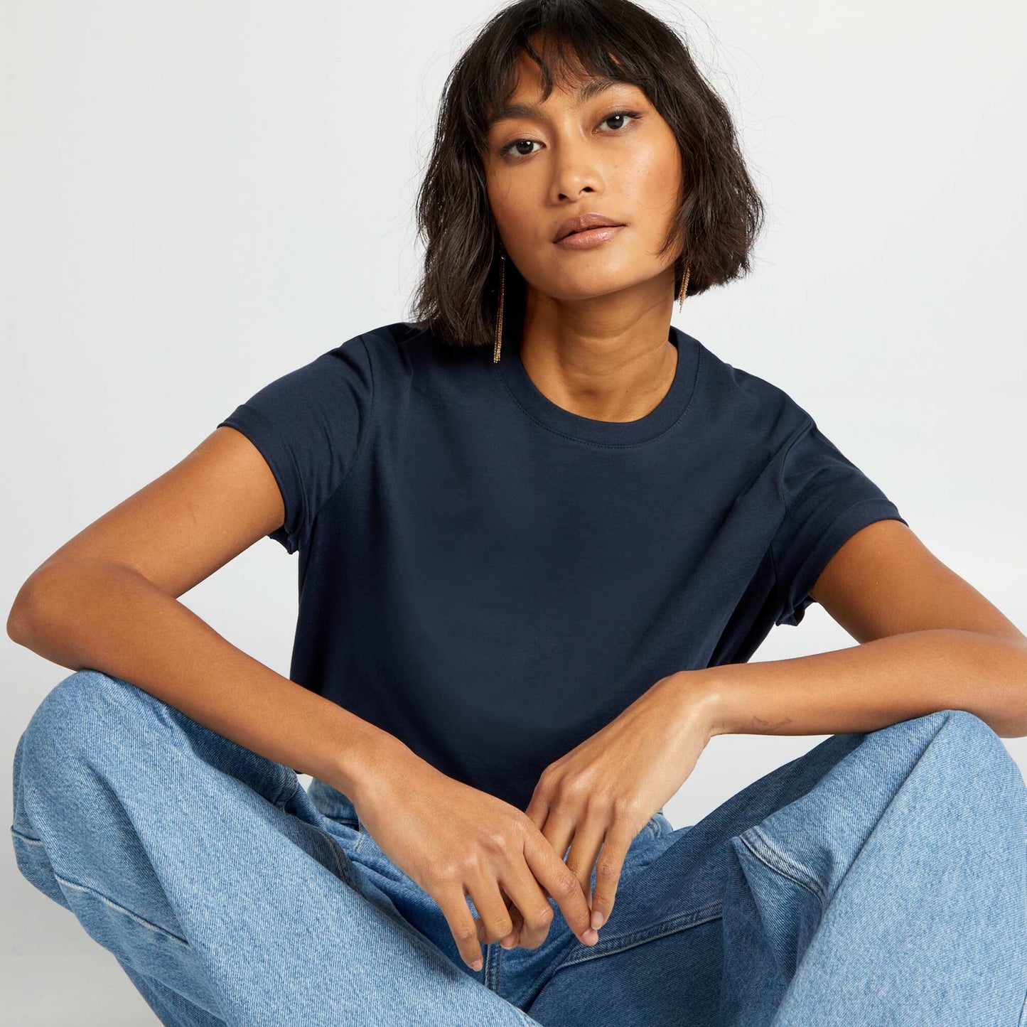 T-shirt uni en jersey BLEU