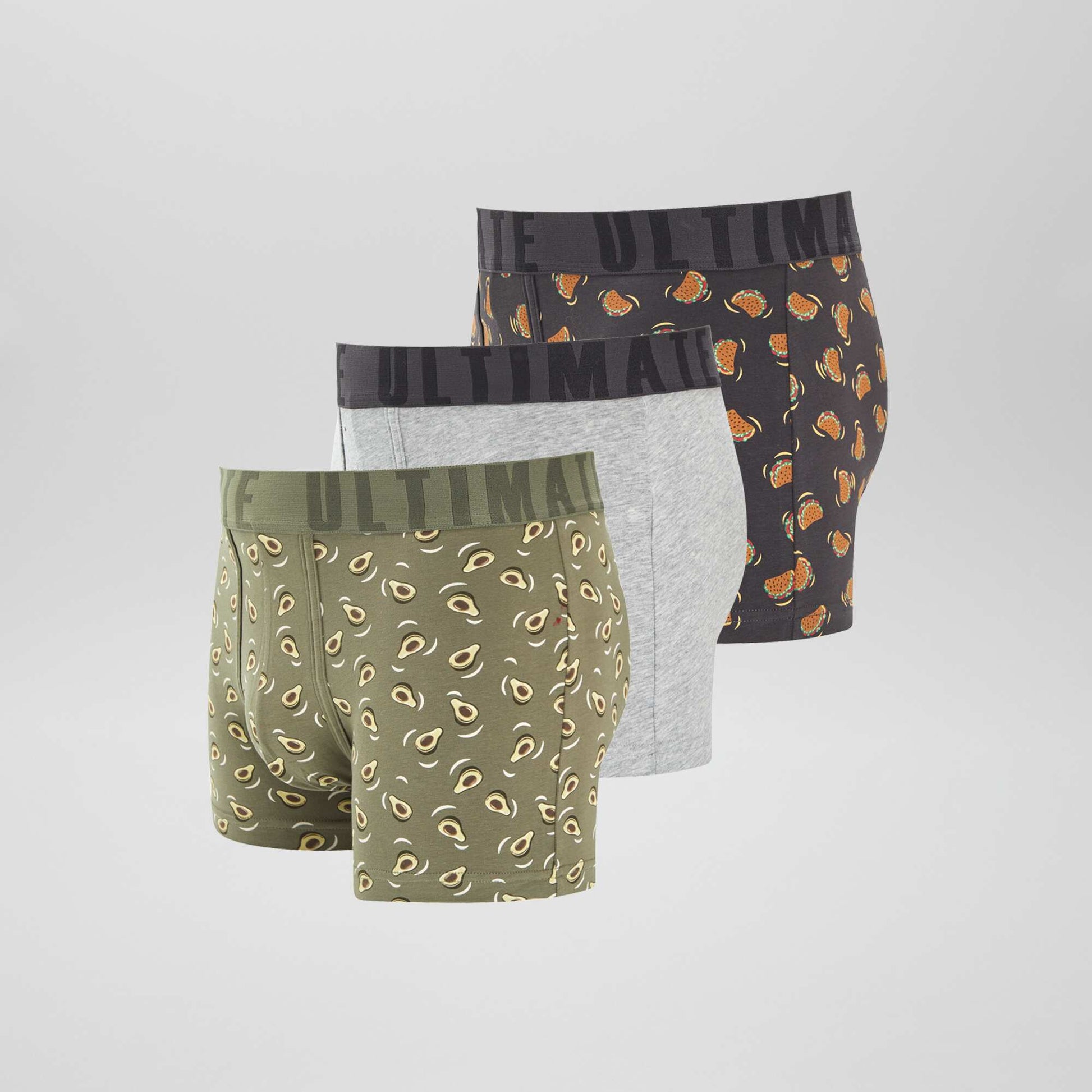 Lot de 3 boxers fantaisie VERT/GRIS