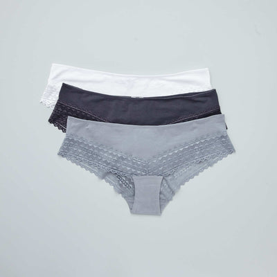 Lot de 3 shorty avec dentelle BLEU GRISé/BLANC/GRIS FONCé