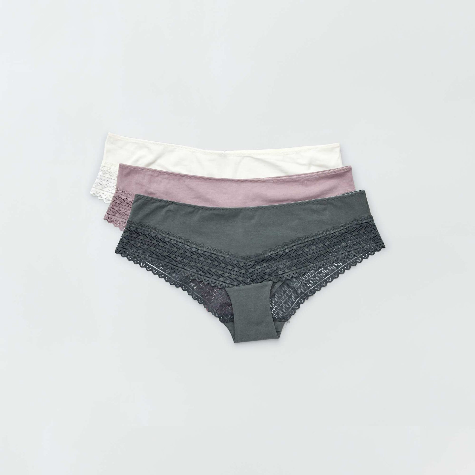 Lot de 3 shorty avec dentelle ROSE GRISé/éCRU/VERT