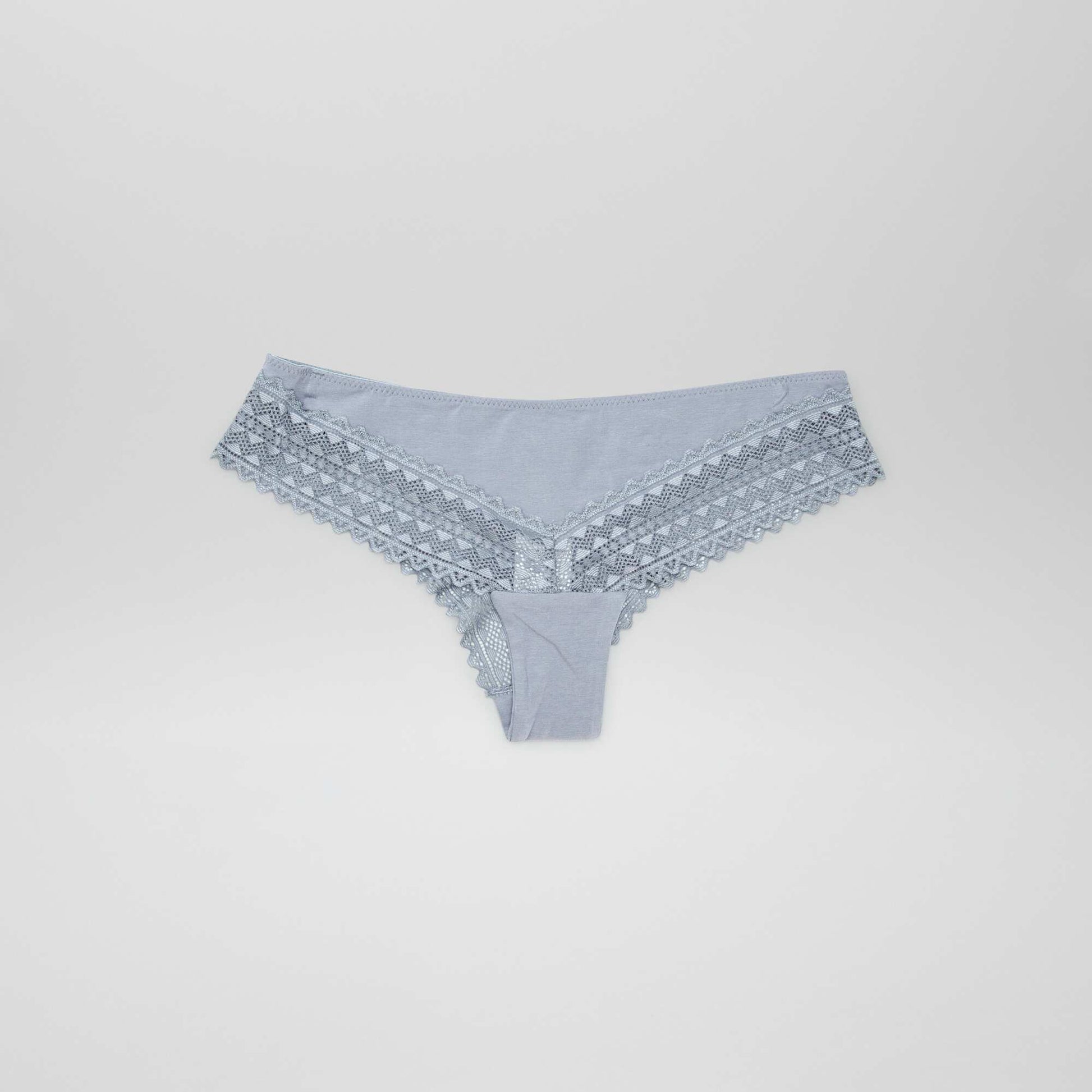 Lot de 3 tangas coton et dentelle BLANC/GRIS