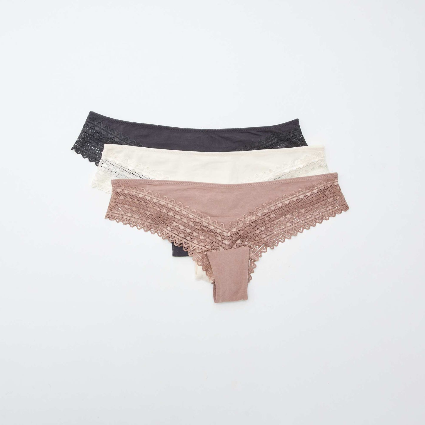 Lot de 3 tangas coton et dentelle ROSE