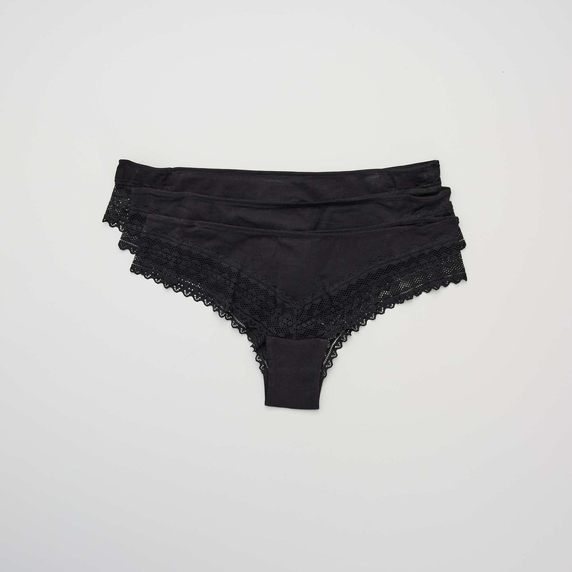Lot de 3 tangas coton et dentelle NOIR