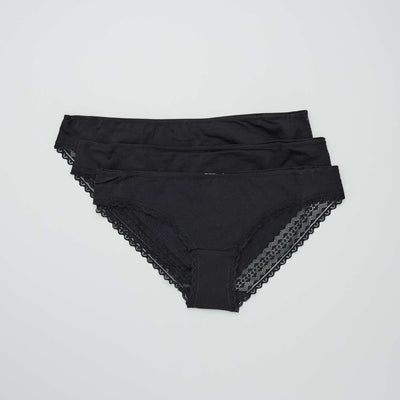 Lot de 3 culottes coton dentelle NOIR