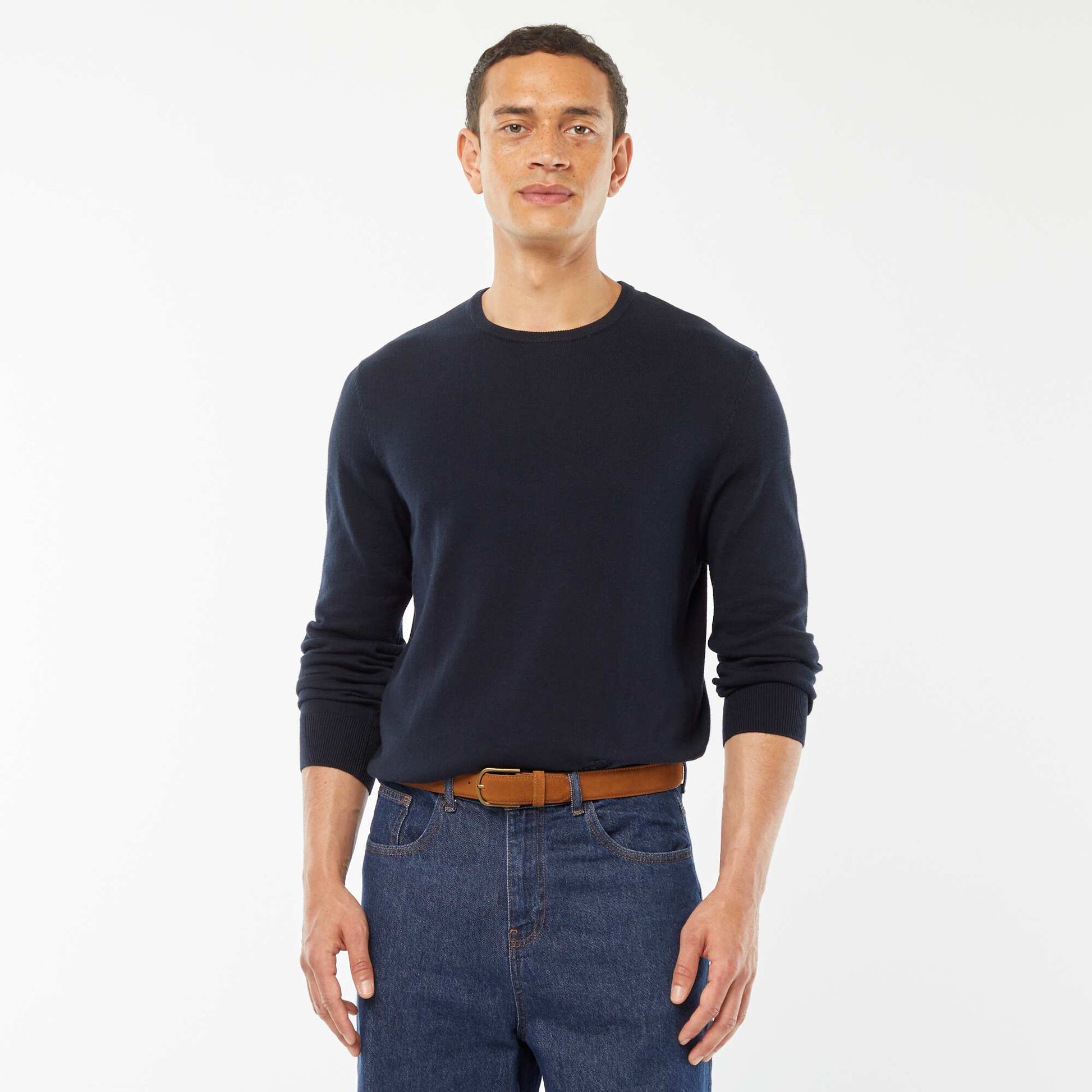 Pull uni à col rond BLEU MARINE