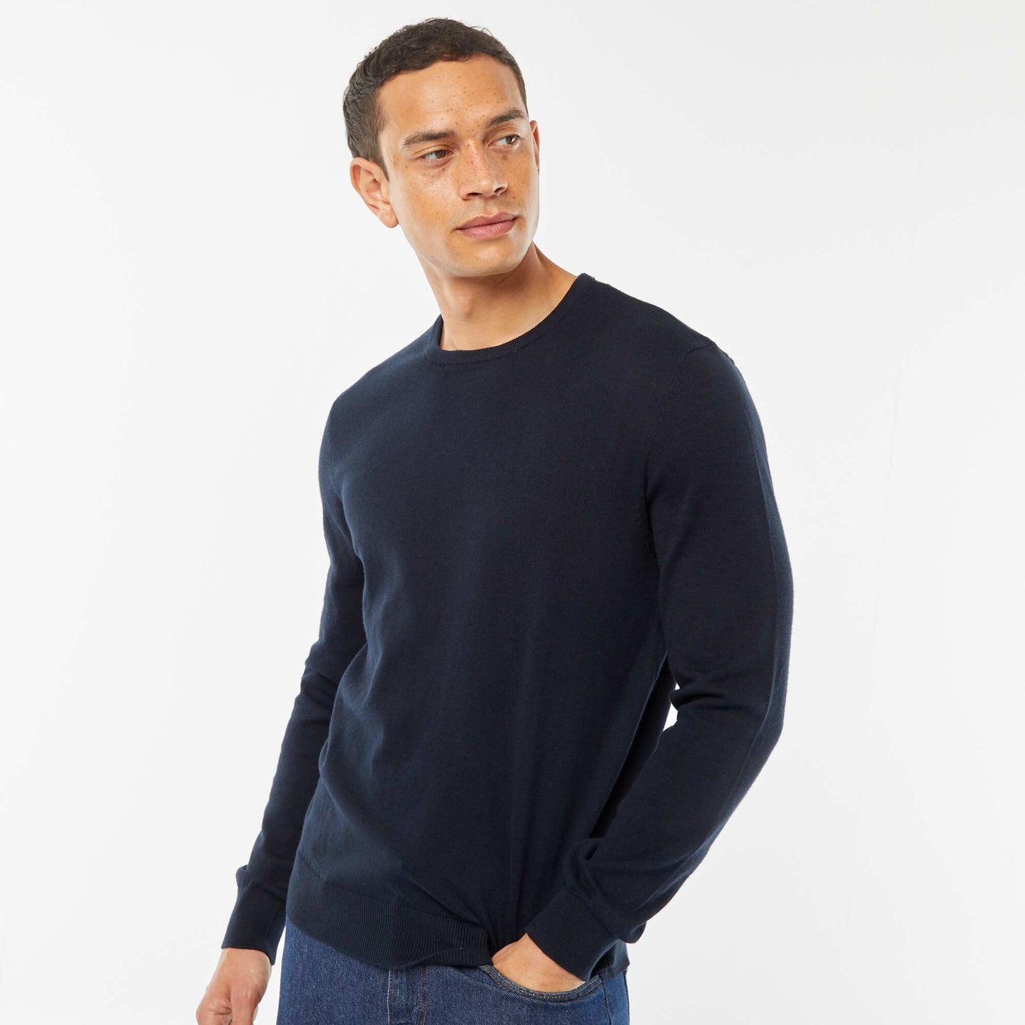 Pull uni à col rond BLEU MARINE