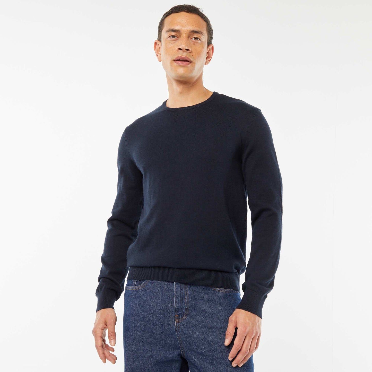 Pull uni à col rond BLEU MARINE