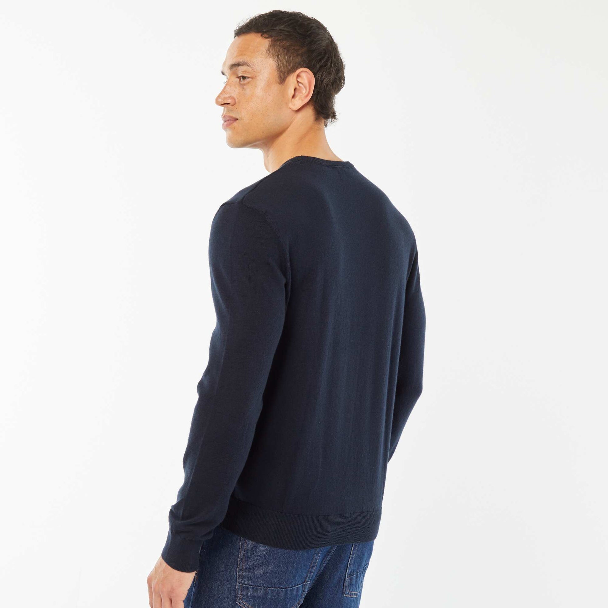 Pull uni à col rond BLEU MARINE