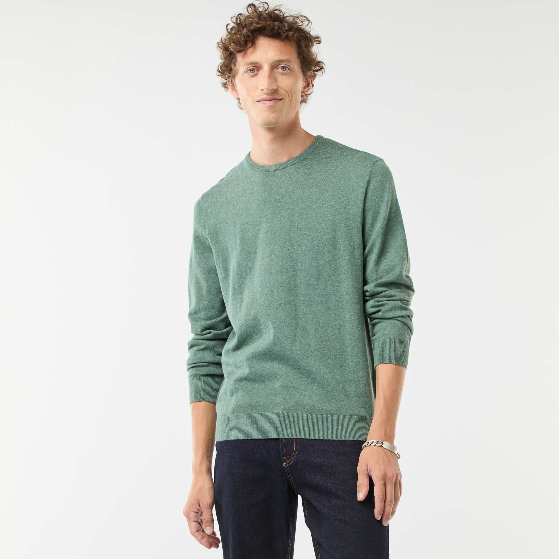 Pull uni à col rond VERT