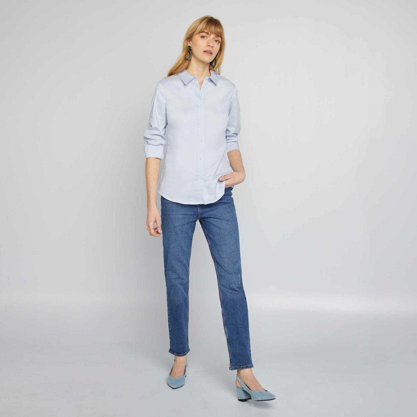 Chemise fittée col italien BLEU
