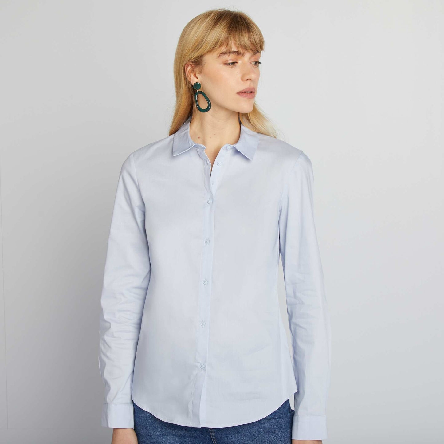 Chemise fittée col italien BLEU