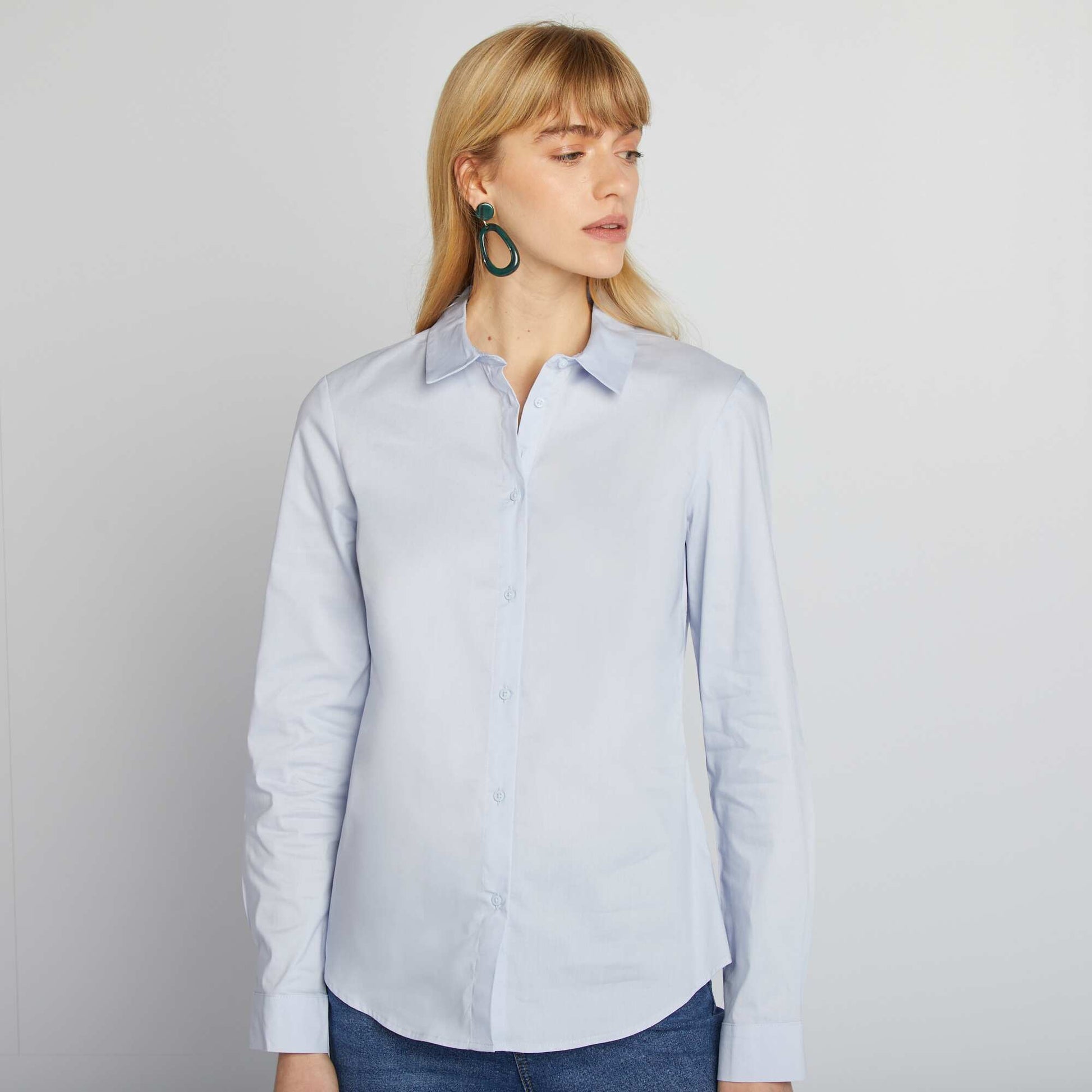 Chemise fittée col italien BLEU
