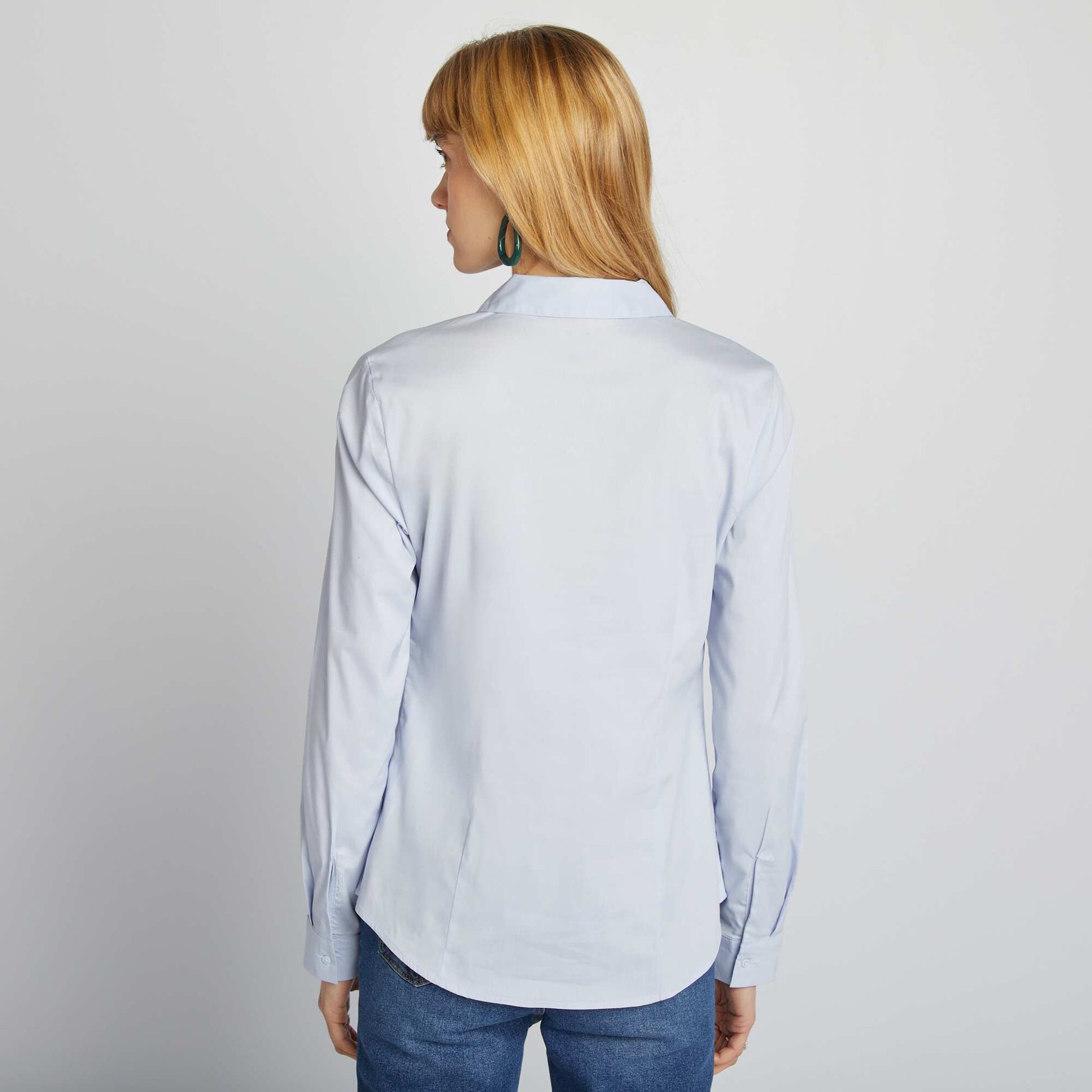 Chemise fittée col italien BLEU