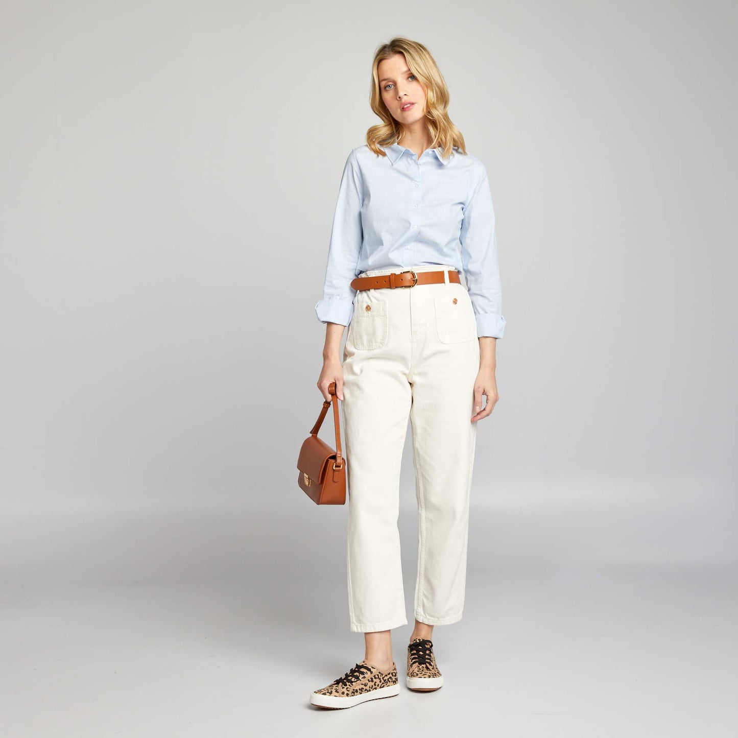 Chemise fittée col italien BLEU RAYé