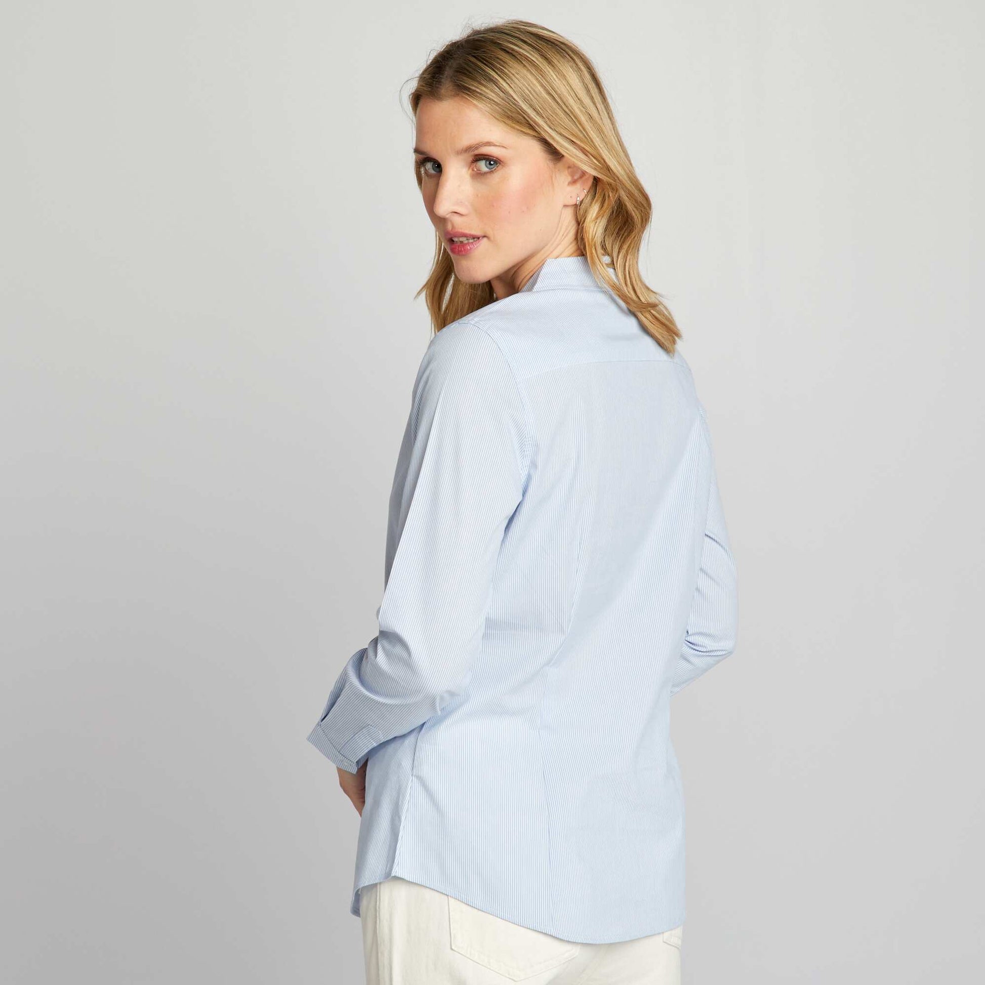 Chemise fittée col italien BLEU RAYé