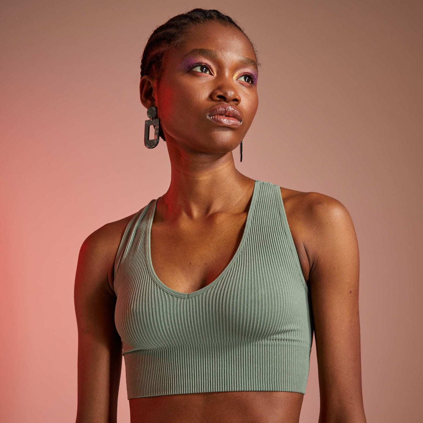 Brassière en maille côtelée VERT