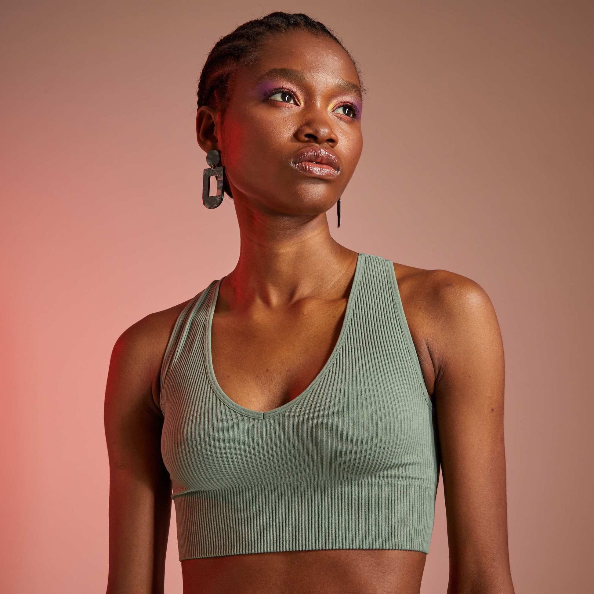 Brassière en maille côtelée VERT