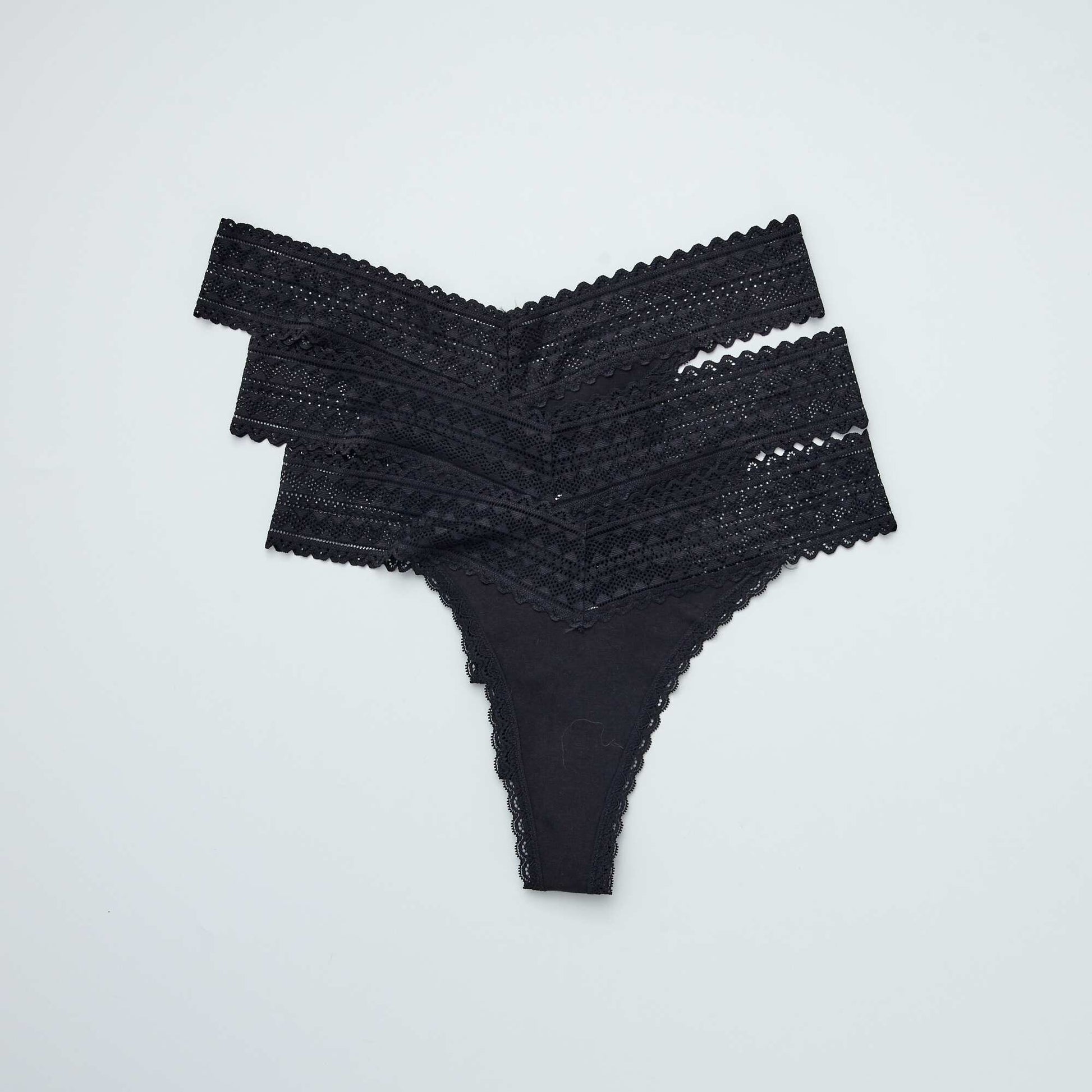 Lot de 3 strings coton et dentelle NOIR