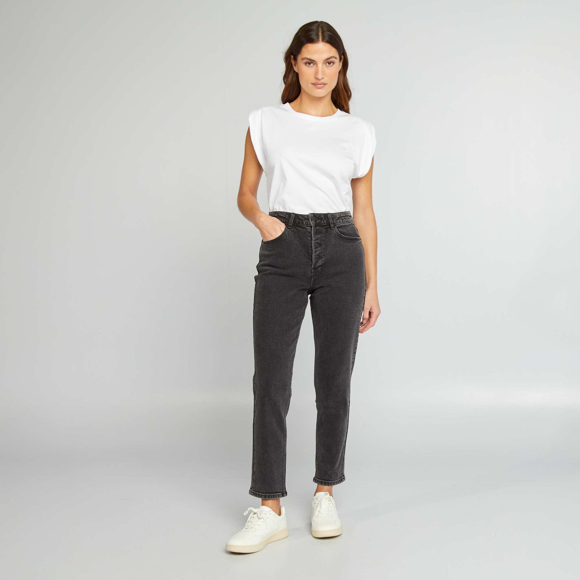 Jean mom à taille très haute - L30 NOIR